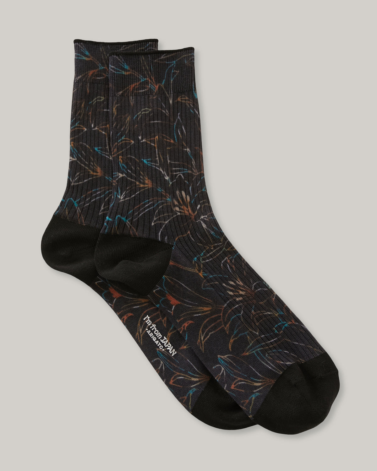 BLUE BLUE JAPAN CASABLANCA LILY TRANSFER PRINTED SOCKS - BLACK
