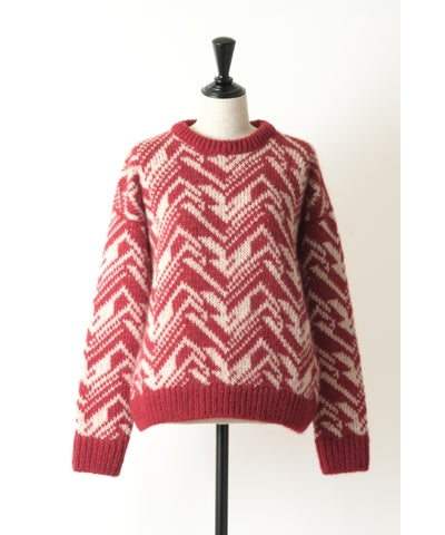 BATONER SNOW MOUNTAIN JACQUARD CREW NECK - RED x IVORY