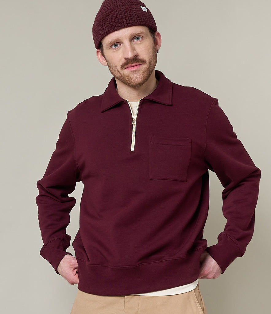 MERZ B. SCHWANEN 342Z HALF ZIP SWEATSHIRT - RUBY RED