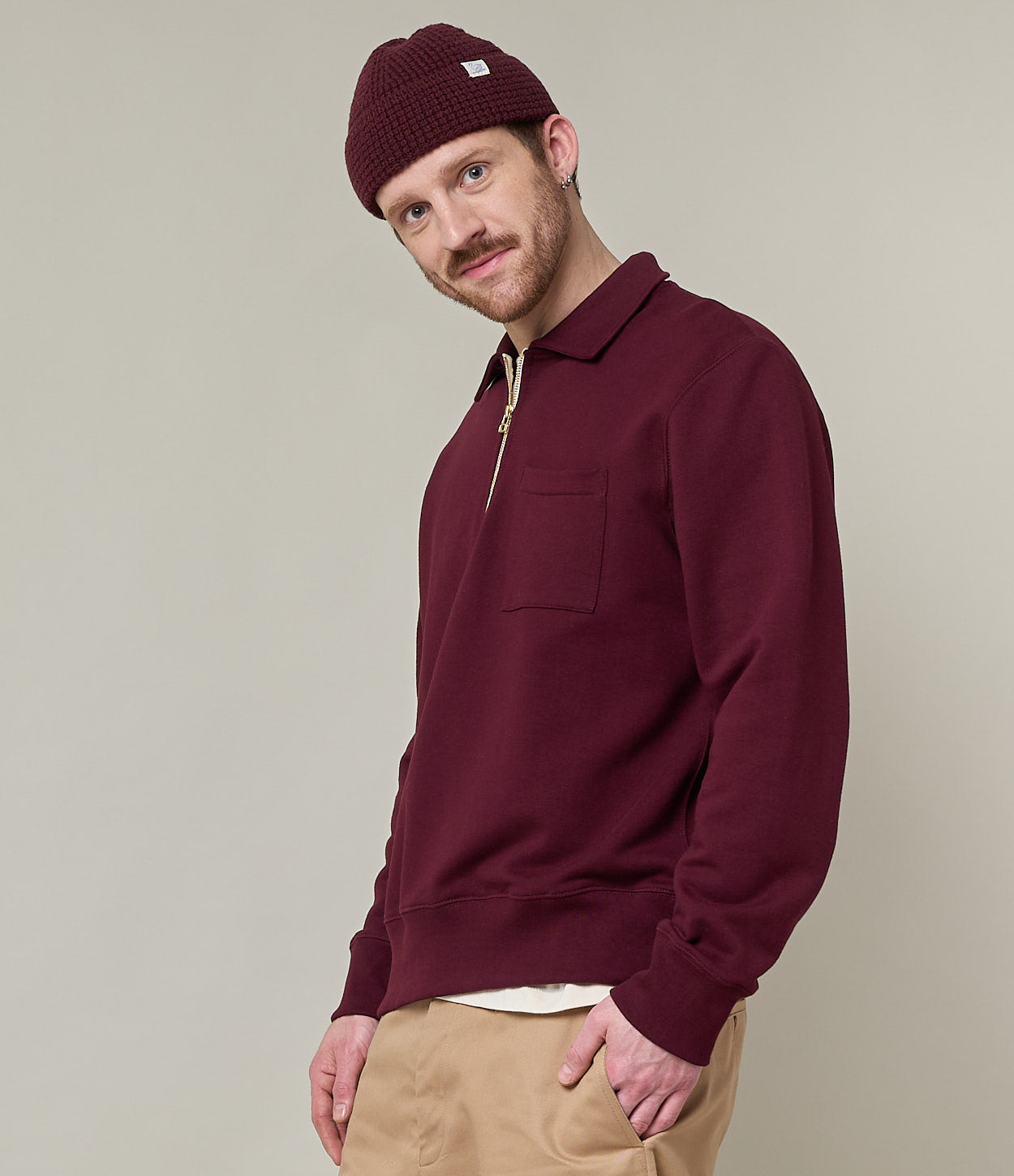 MERZ B. SCHWANEN 342Z HALF ZIP SWEATSHIRT - RUBY RED