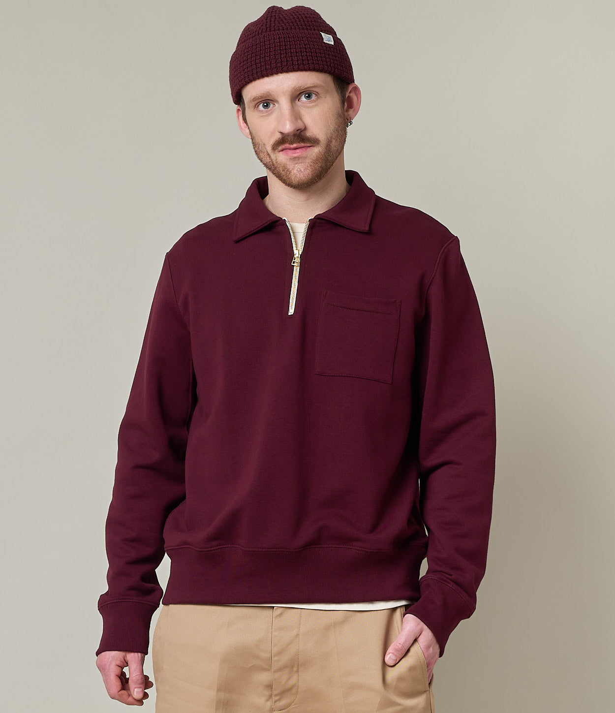 MERZ B. SCHWANEN 342Z HALF ZIP SWEATSHIRT - RUBY RED