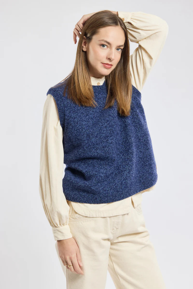 ARMOR LUX SLEEVELESS WOOL VEST - TWILIGHT BLUE MELANGE