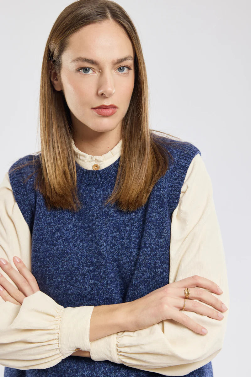 ARMOR LUX SLEEVELESS WOOL VEST - TWILIGHT BLUE MELANGE