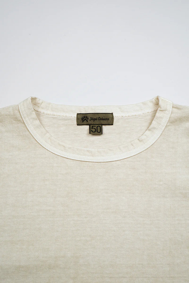 NIGEL CABOURN MAINLINE 7.8oz BASEBALL SHIRT - IVORY/ GREEN