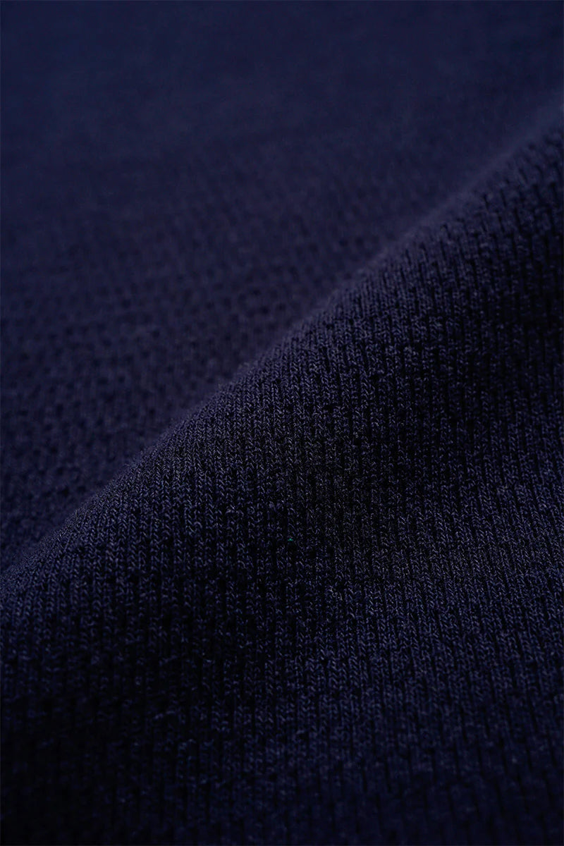 NIGEL CABOURN MAINLINE BASEBALL T-SHIRT HONEYCOMB KNIT - NAVY