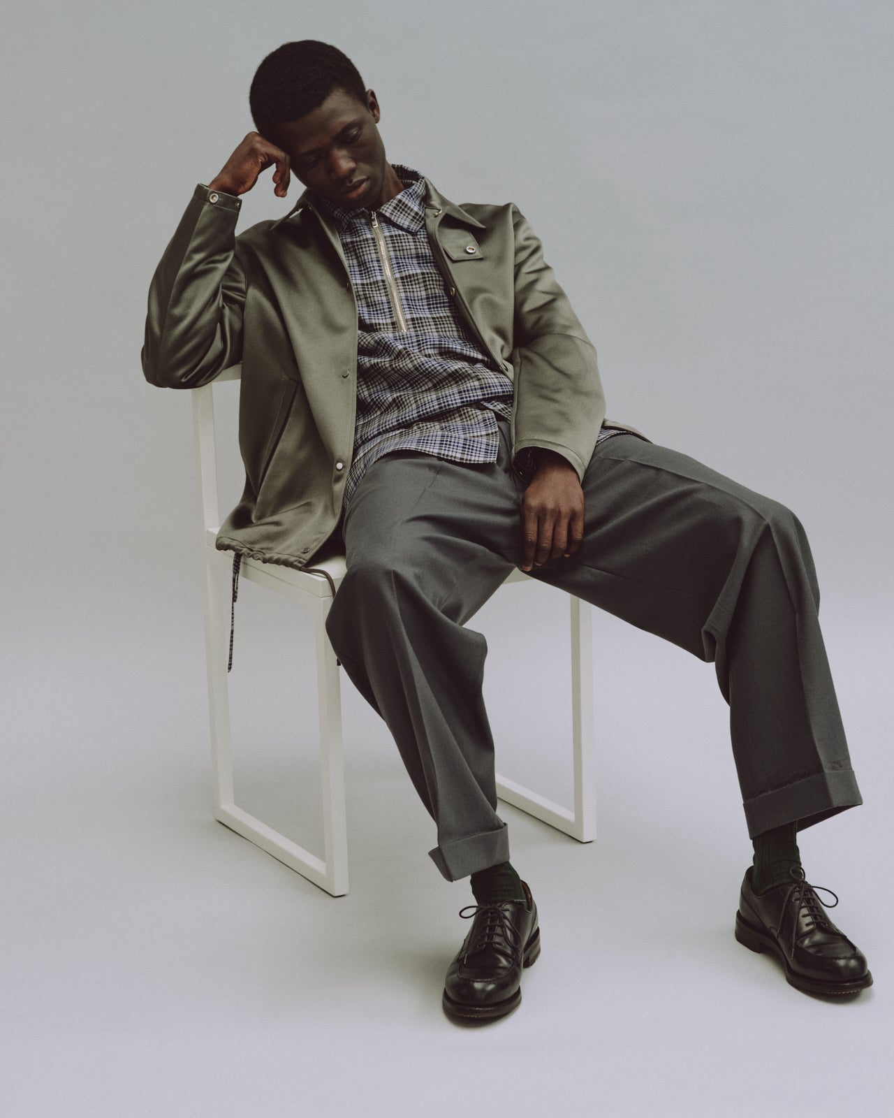 MARKAWARE HALF ZIP SERVICE JACKET - PURPLE CHECK