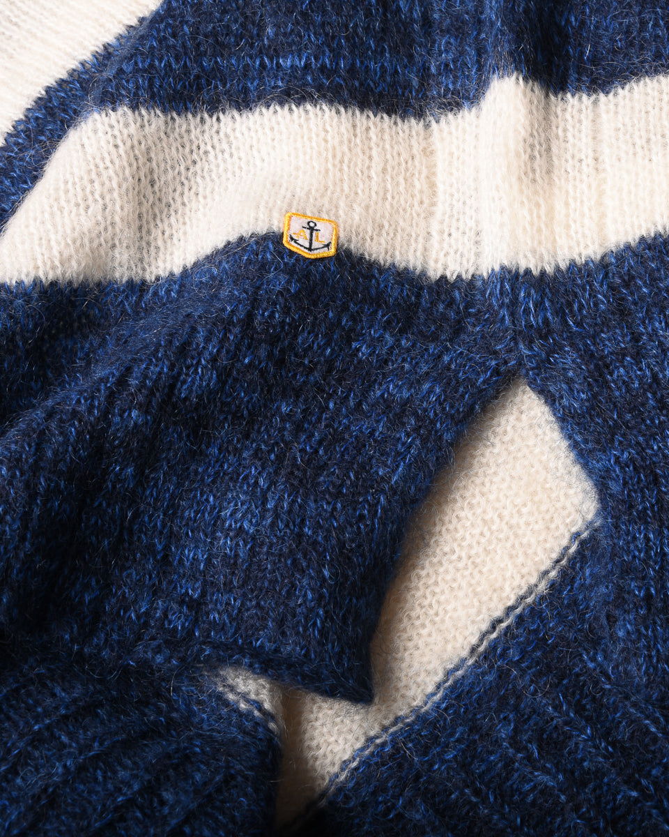 ARMOR LUX LADIES MOHAIR STRIPED JUMPER - SEAL/ SODALITE/ NATURE