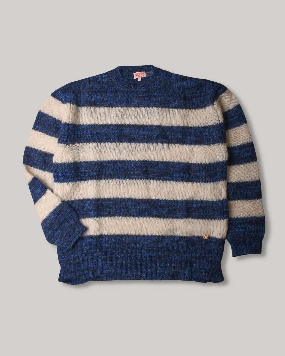 ARMOR LUX LADIES MOHAIR STRIPED JUMPER - SEAL/ SODALITE/ NATURE