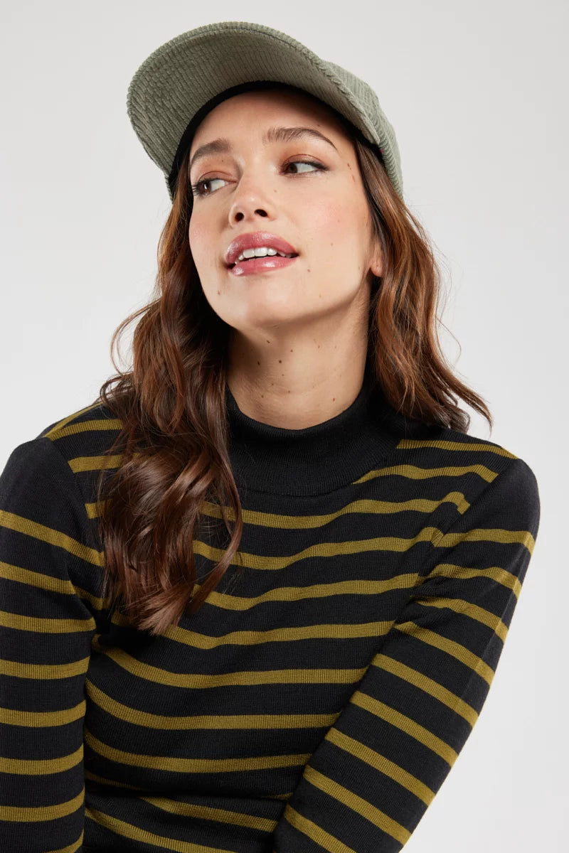 ARMOR LUX LADIES STAND UP COLLAR SWEATER - FIR GREEN/ BLACK