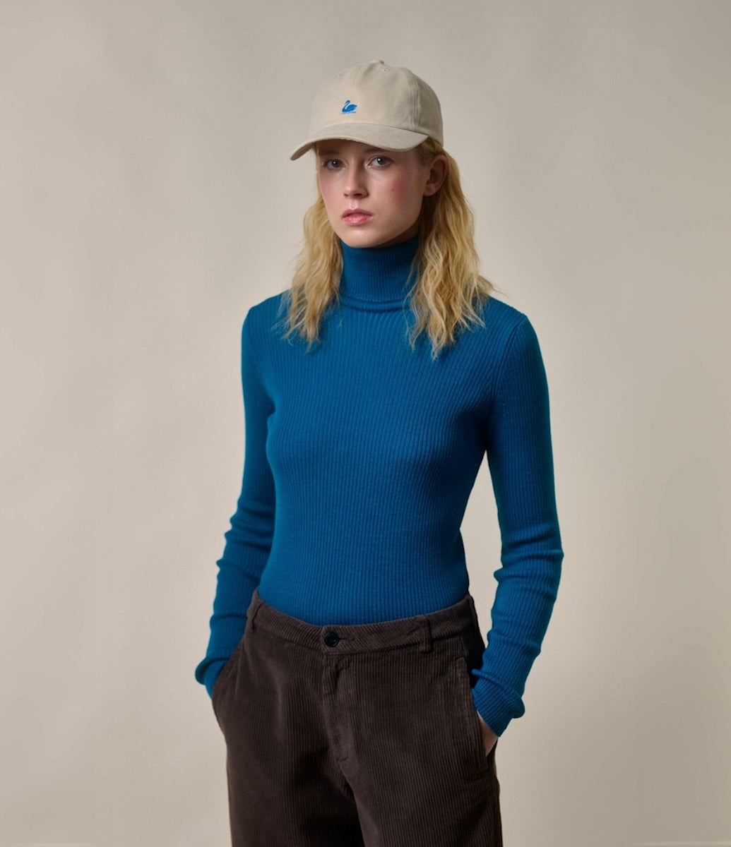 MERZ B. SCHWANEN WOMEN'S MERINO TURTLENECK PULLOVER - CARBON BLUE
