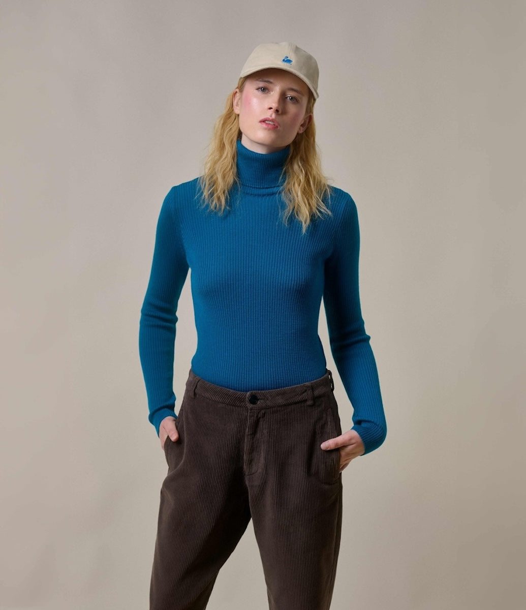 MERZ B. SCHWANEN WOMEN'S MERINO TURTLENECK PULLOVER - CARBON BLUE