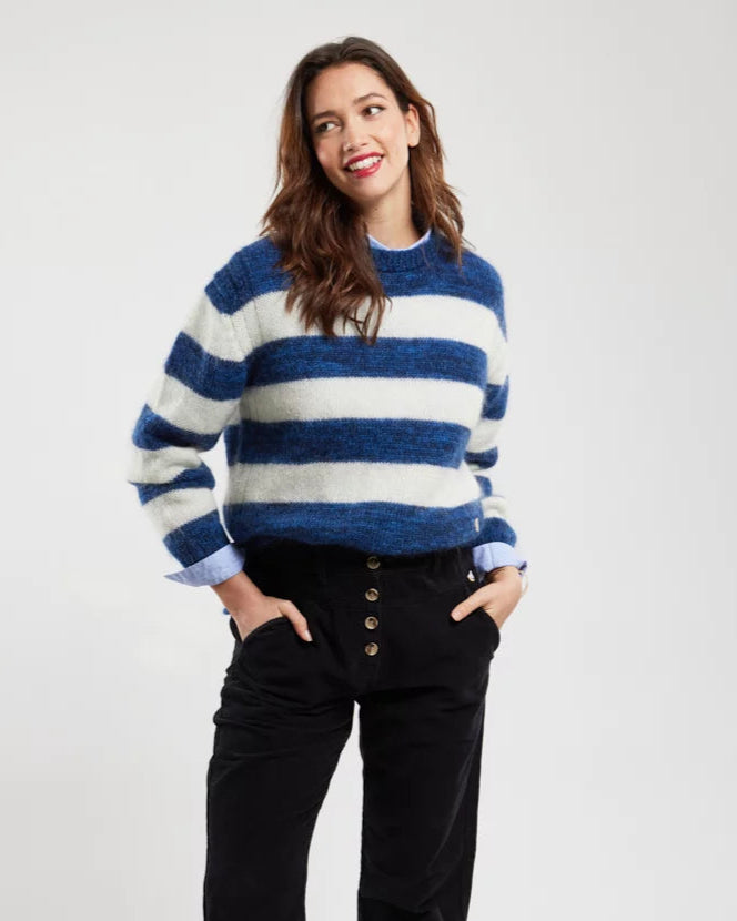 ARMOR LUX LADIES MOHAIR STRIPED JUMPER - SEAL/ SODALITE/ NATURE