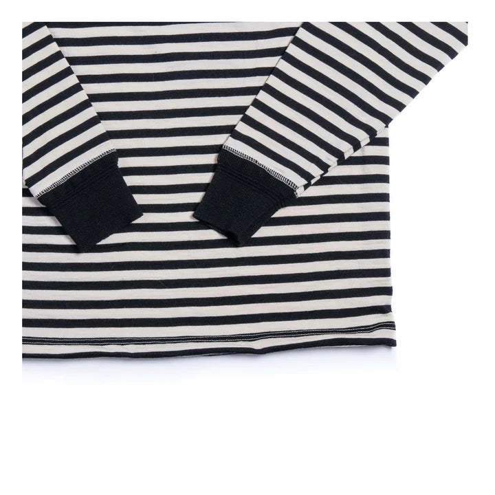 HEIMAT MERINO RAGLAN STRIPE LONG SLEEVE TEE - SCHWARZ/ SEASHELL