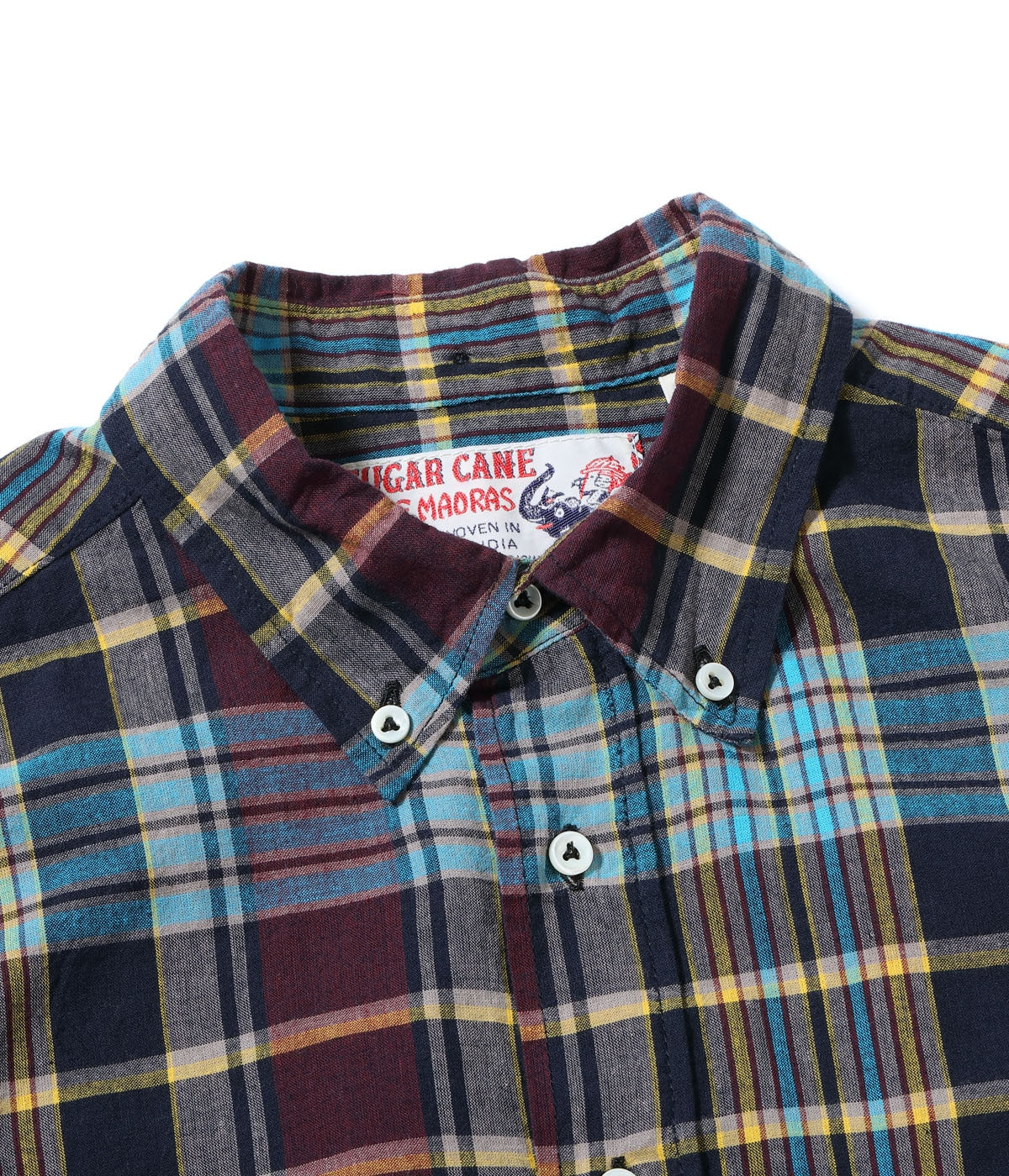 SUGAR CANE INDIA MADRAS CHECK BUTTON DOWN SHIRT - BLACK