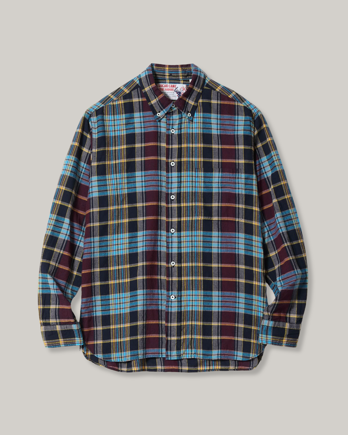 SUGAR CANE INDIA MADRAS CHECK BUTTON DOWN SHIRT - BLACK