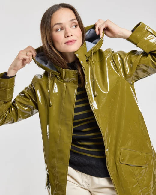 ARMOR LUX LADIES SHINY RAIN JACKET - FIR GREEN