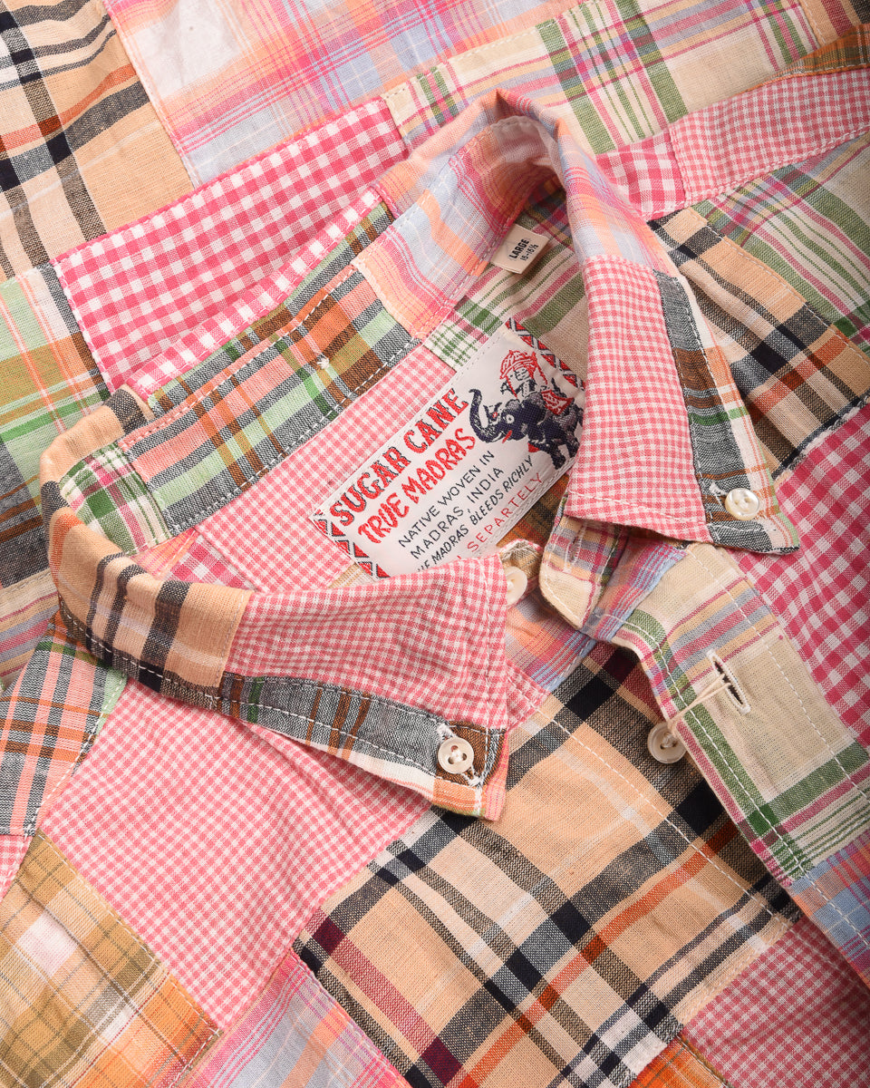 SUGAR CANE INDIA MADRAS PATCHWORK BUTTON SHIRT - PINK