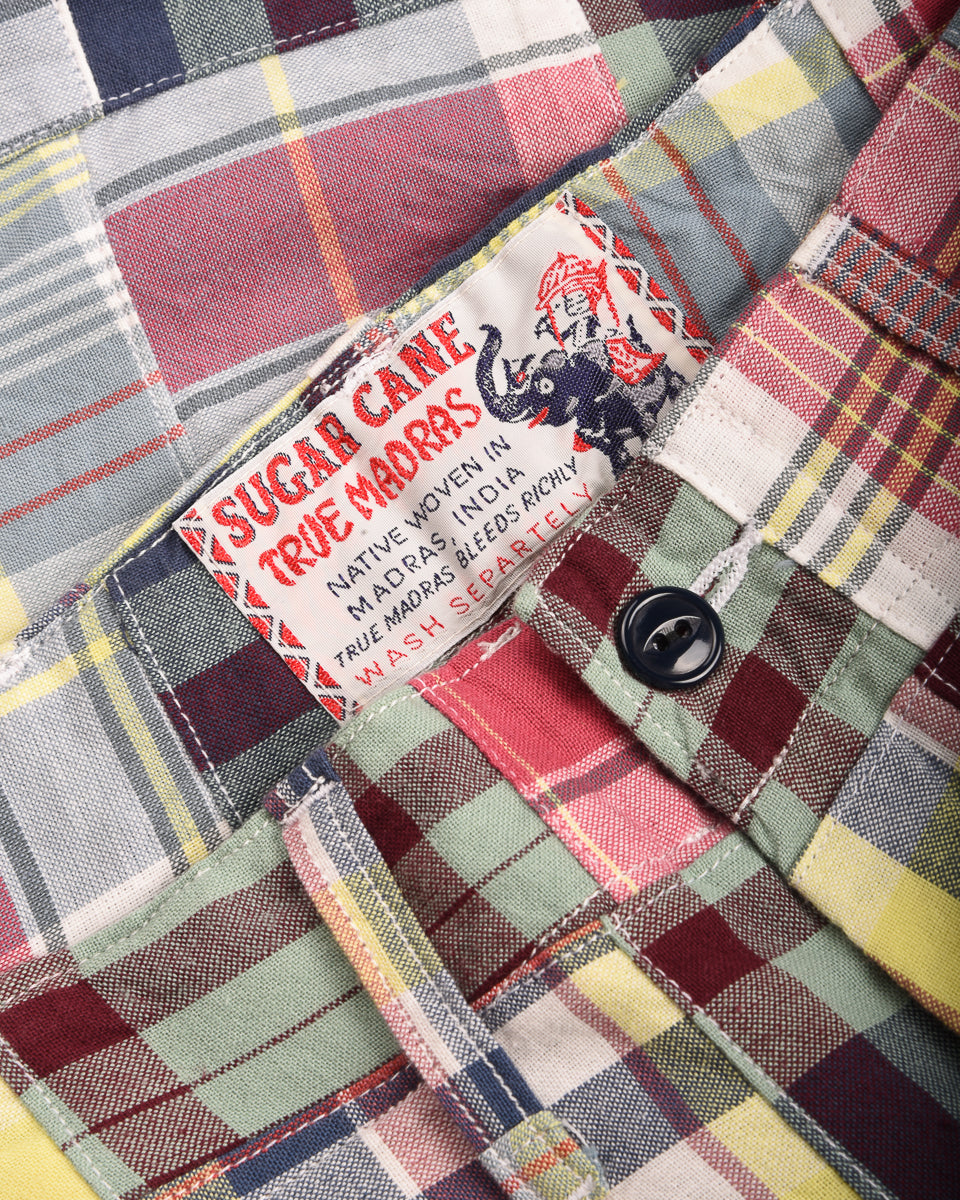 SUGAR CANE MADRAS SHORTS PATCHWORK CHECK - GREEN