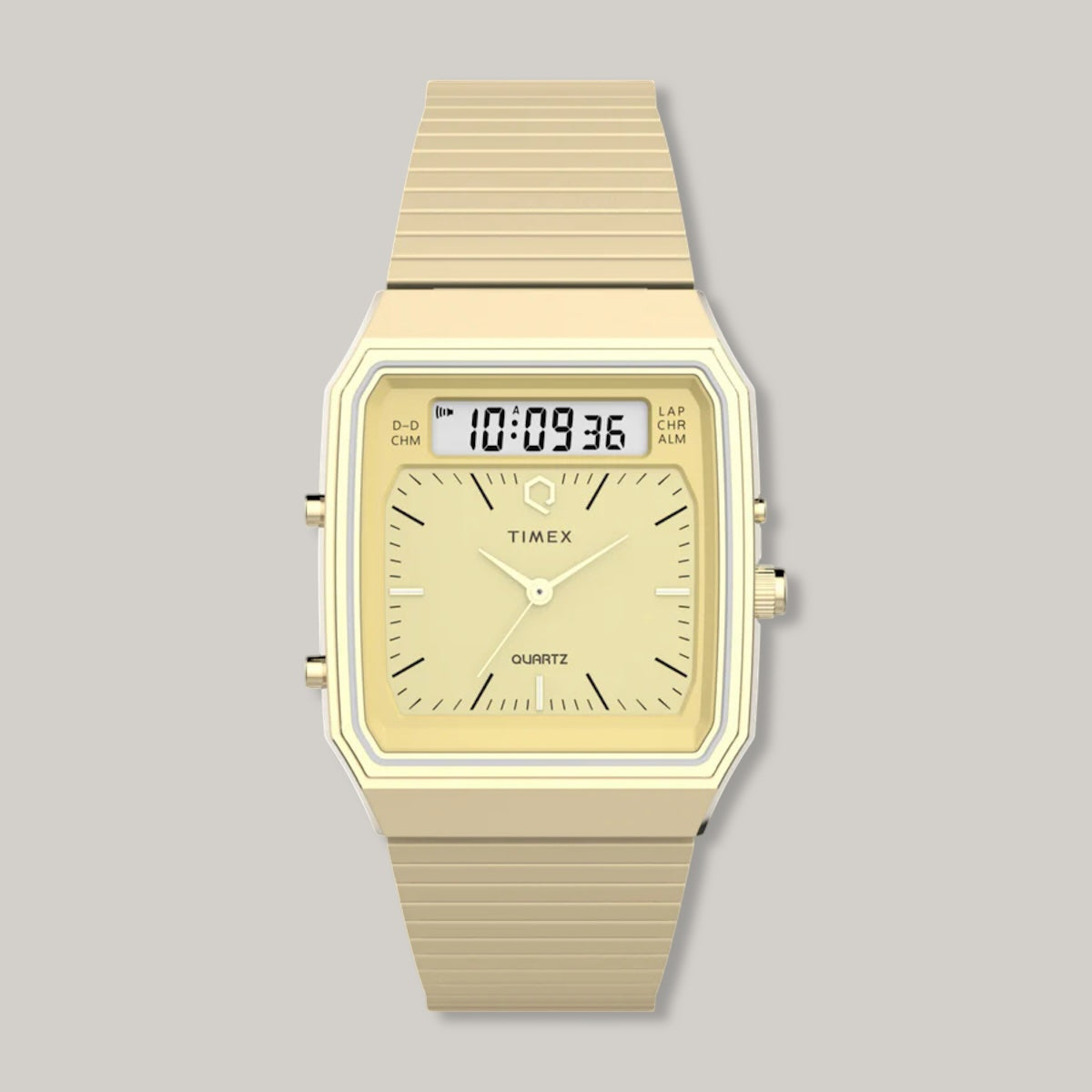 Q TIMEX® 1982 ANA-DIGI REISSUE 33MM GOLD-TONE BRACELET WATCH