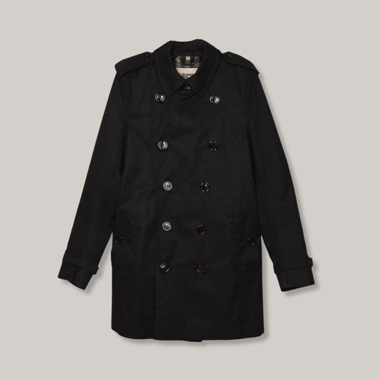 USED BURBERRY SHORT TRENCH COAT - BLACK