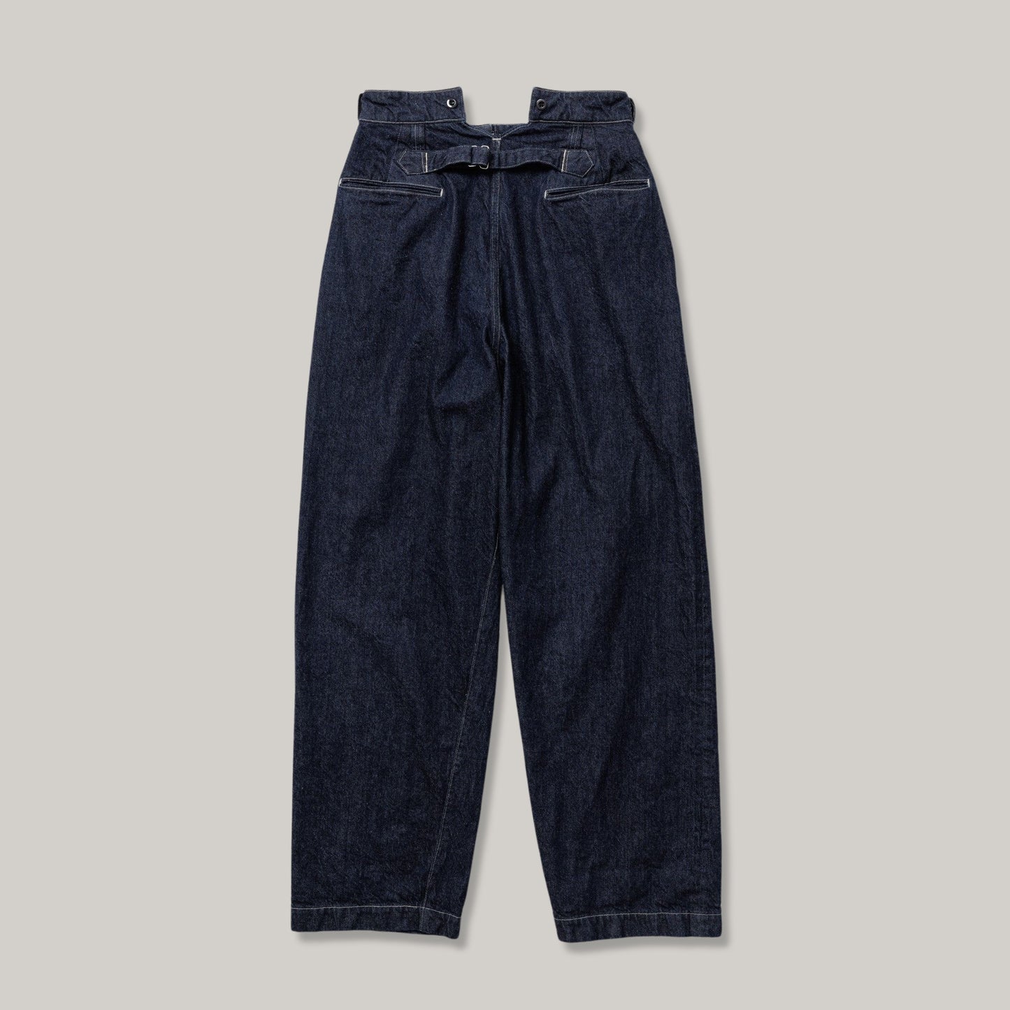 LENO BUCKLE BACK TROUSERS - INDIGO