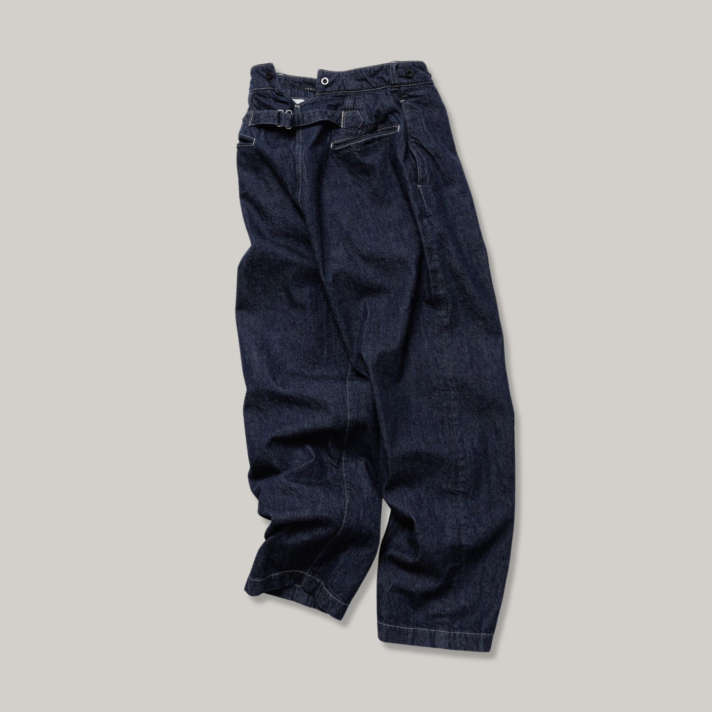 LENO BUCKLE BACK TROUSERS - INDIGO