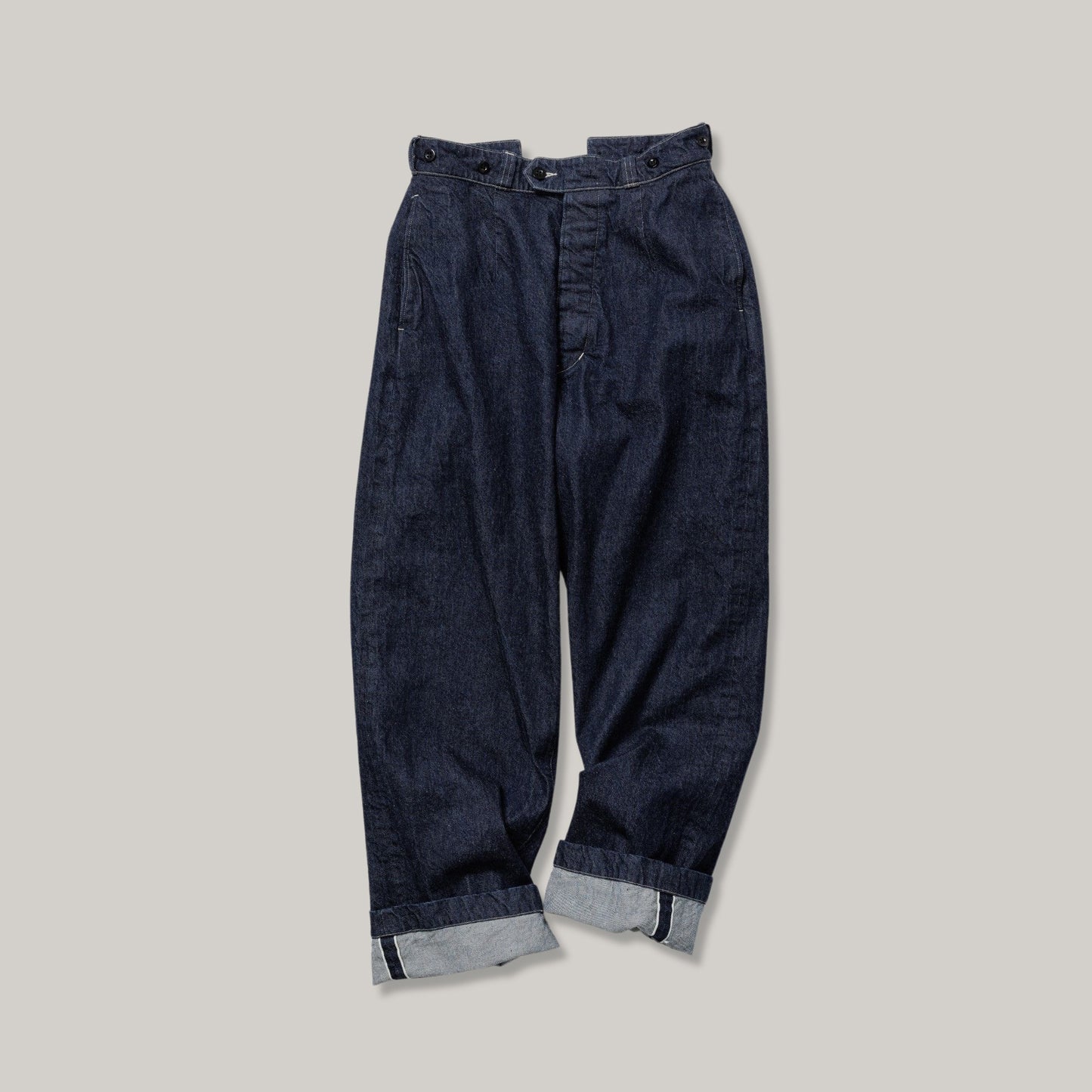 LENO BUCKLE BACK TROUSERS - INDIGO