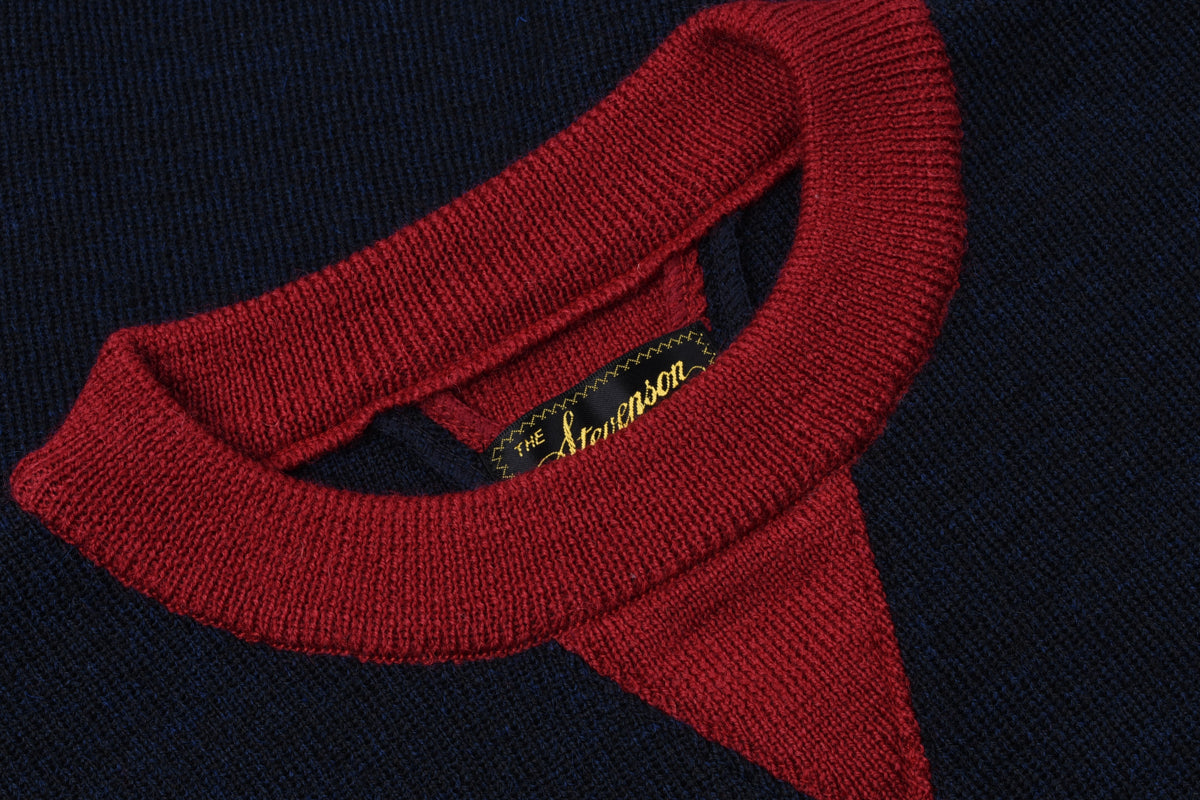 STEVENSON OVERALL CO. DOUBLE V-GUSSET WOOL SWEATER - NAVY x RED