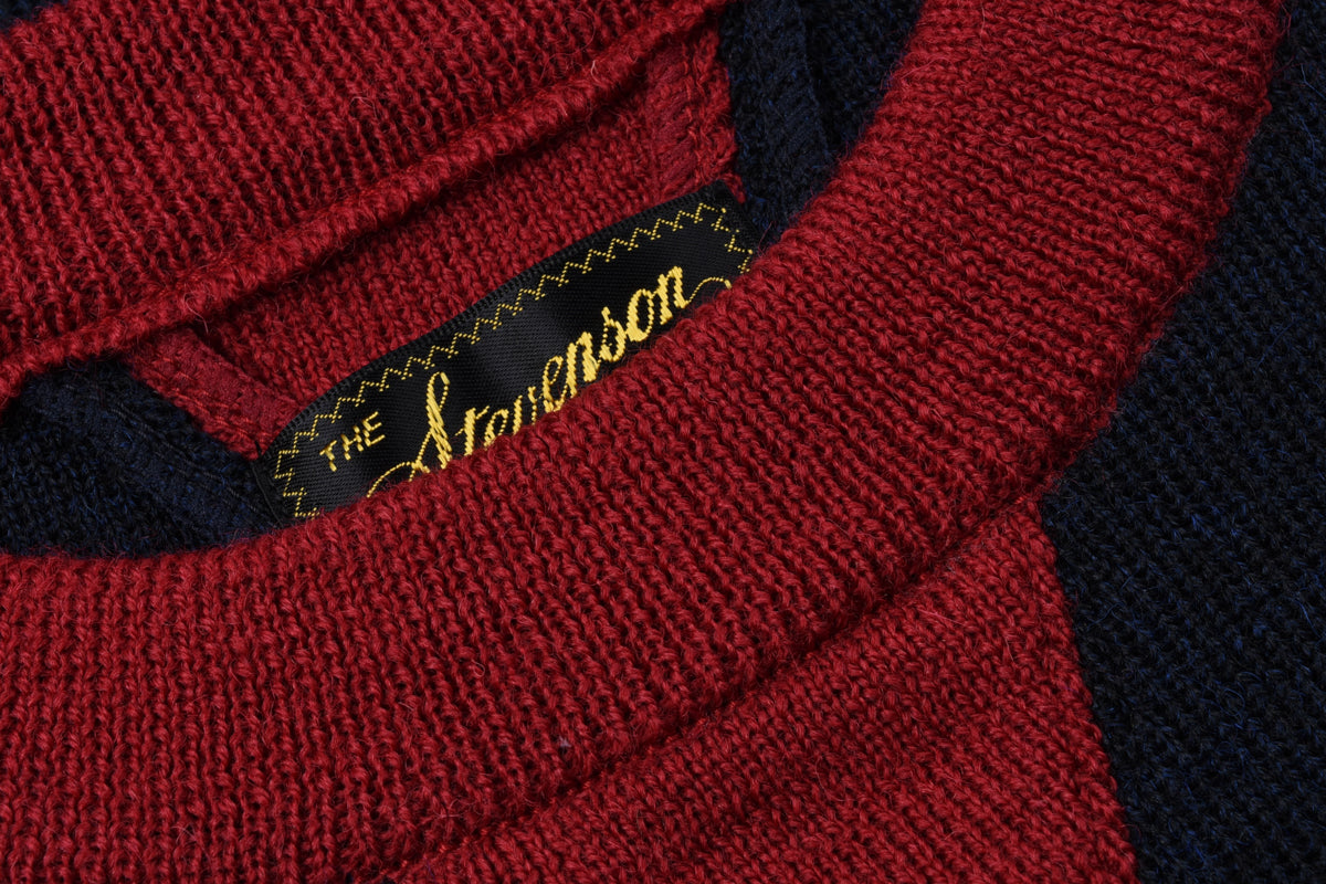 STEVENSON OVERALL CO. DOUBLE V-GUSSET WOOL SWEATER - NAVY x RED