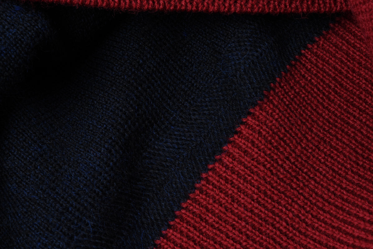 STEVENSON OVERALL CO. DOUBLE V-GUSSET WOOL SWEATER - NAVY x RED
