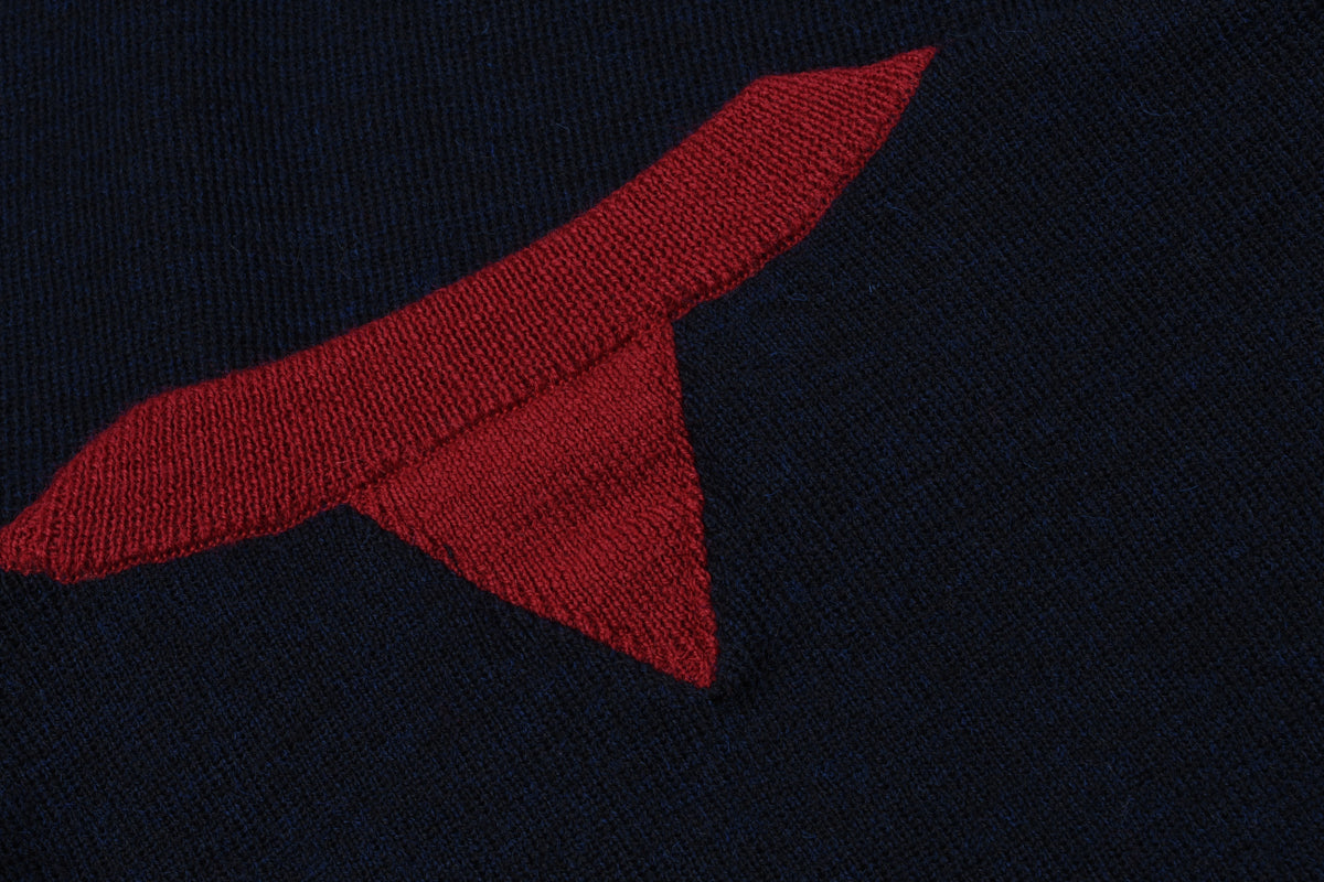 STEVENSON OVERALL CO. DOUBLE V-GUSSET WOOL SWEATER - NAVY x RED