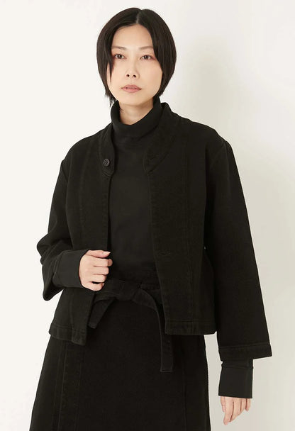 BLUE BLUE JAPAN WOMENS DOUBLE CLOTH SASHIKO 'HAORI' JACKET - DARK BLACK