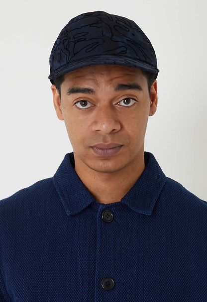 BLUE BLUE JAPAN INDIGO NYLON SATIN FLOCKED CAP