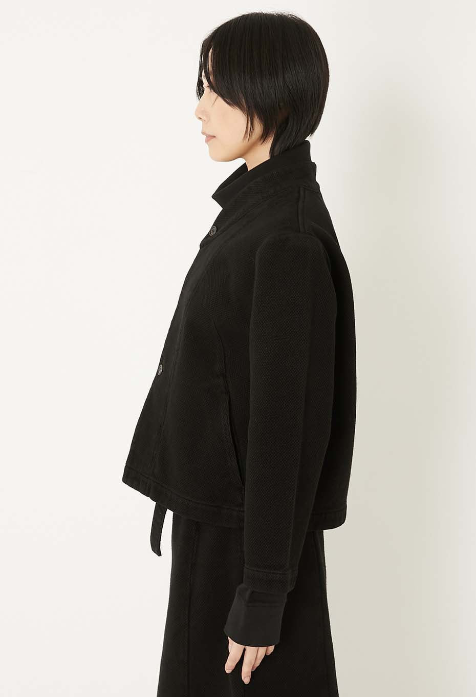 BLUE BLUE JAPAN WOMENS DOUBLE CLOTH SASHIKO 'HAORI' JACKET - DARK BLACK