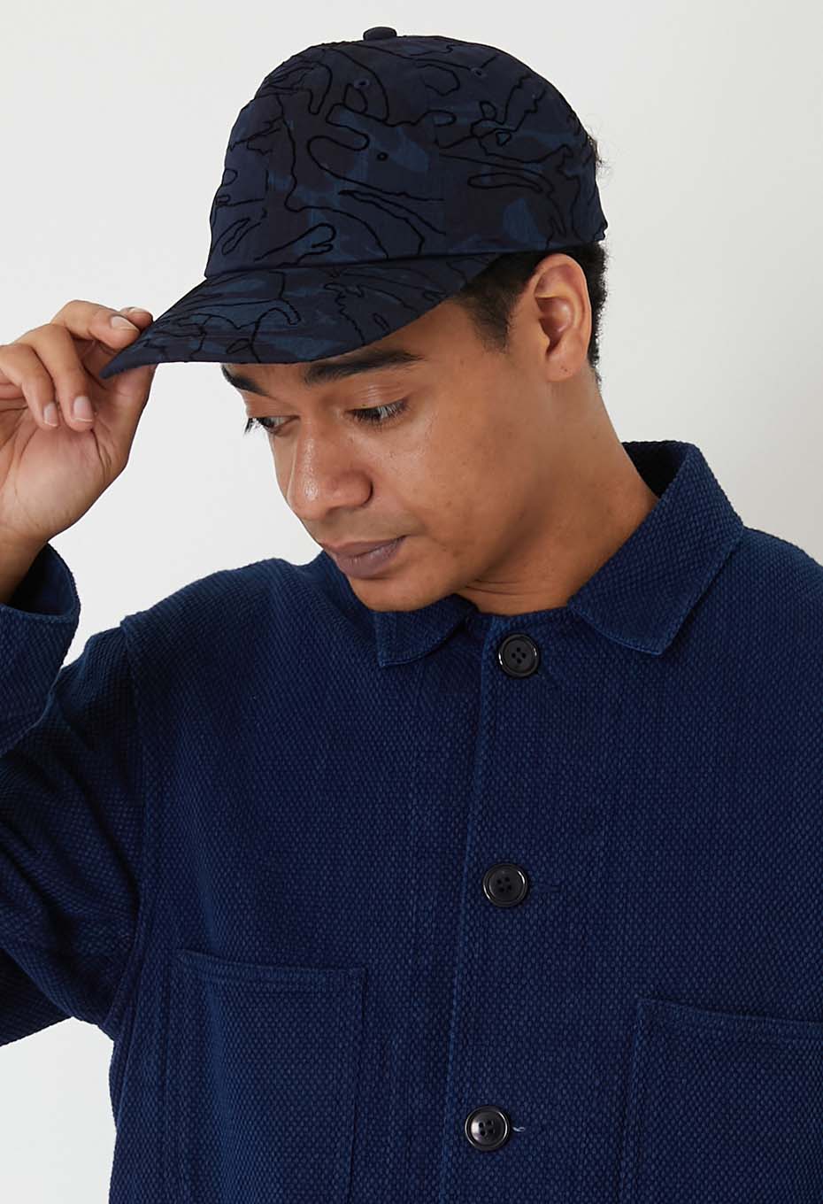 BLUE BLUE JAPAN INDIGO NYLON SATIN FLOCKED CAP