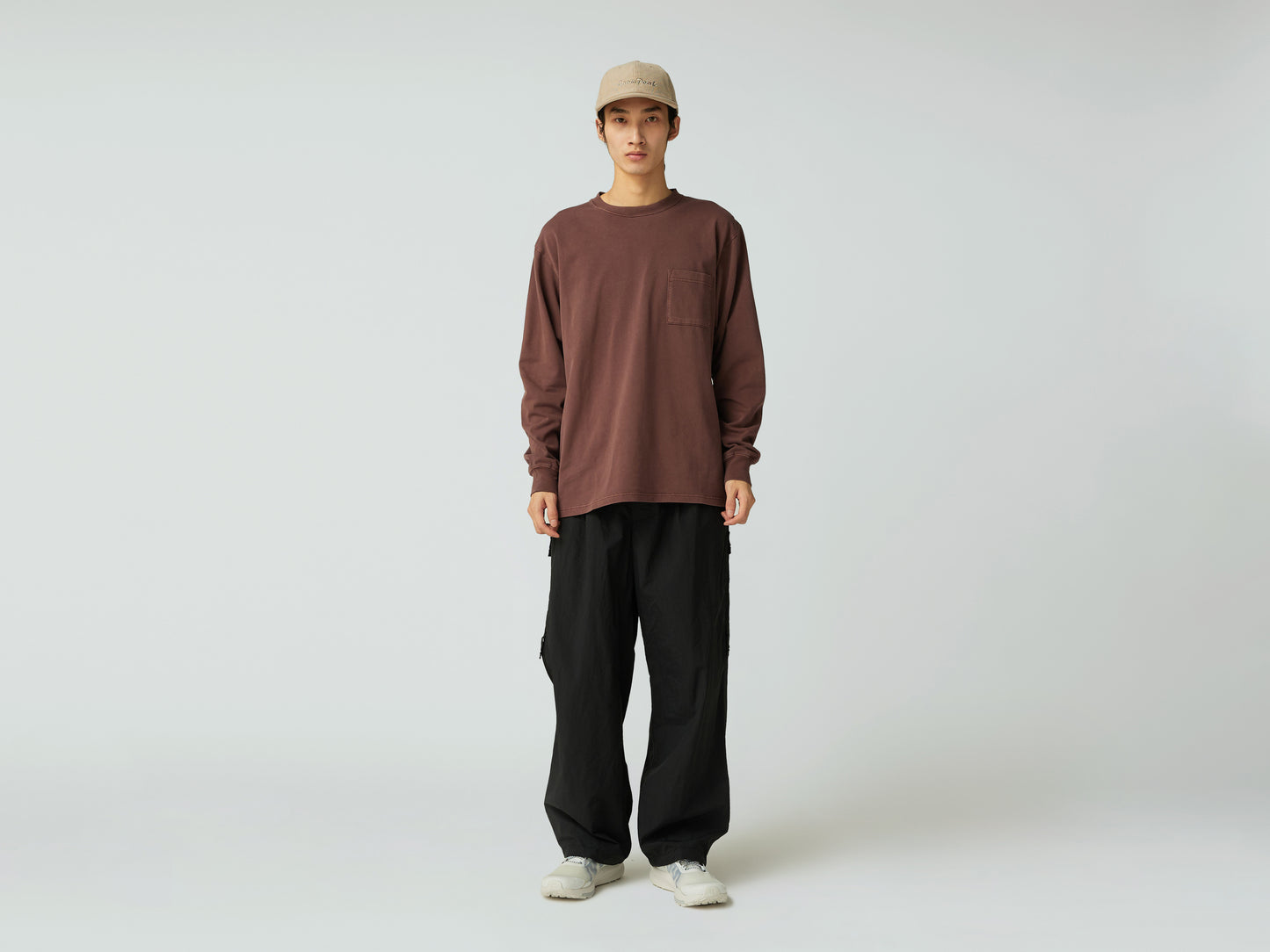 SNOW PEAK GARMENT DYED L/S T-SHIRT - BURGUNDY