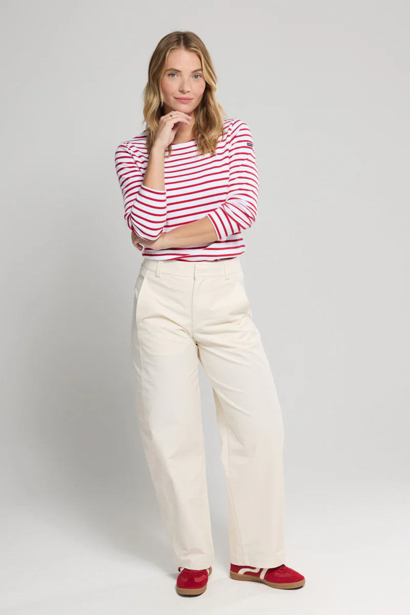 ARMOR LUX LADIES HERITAGE BRETON SHIRT L/S - WHITE/ BRAISE