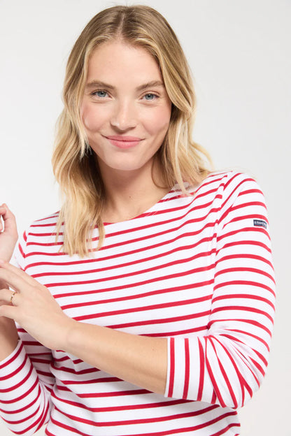 ARMOR LUX LADIES HERITAGE BRETON SHIRT L/S - WHITE/ BRAISE