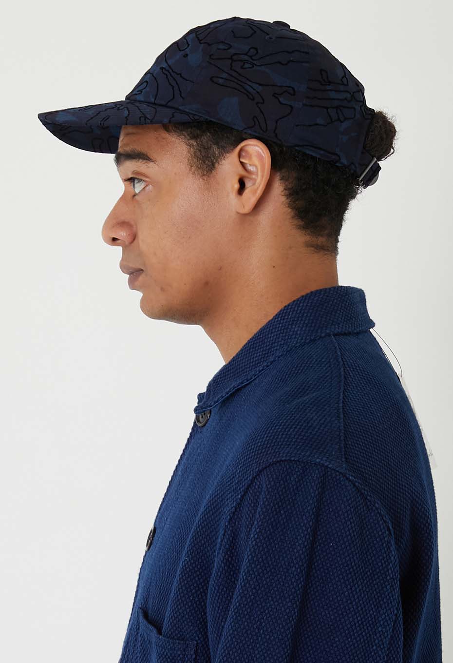 BLUE BLUE JAPAN INDIGO NYLON SATIN FLOCKED CAP
