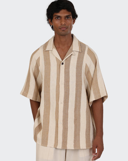 KARDO YUSUKE SHIRT - NATURAL/ TAN STRIPE