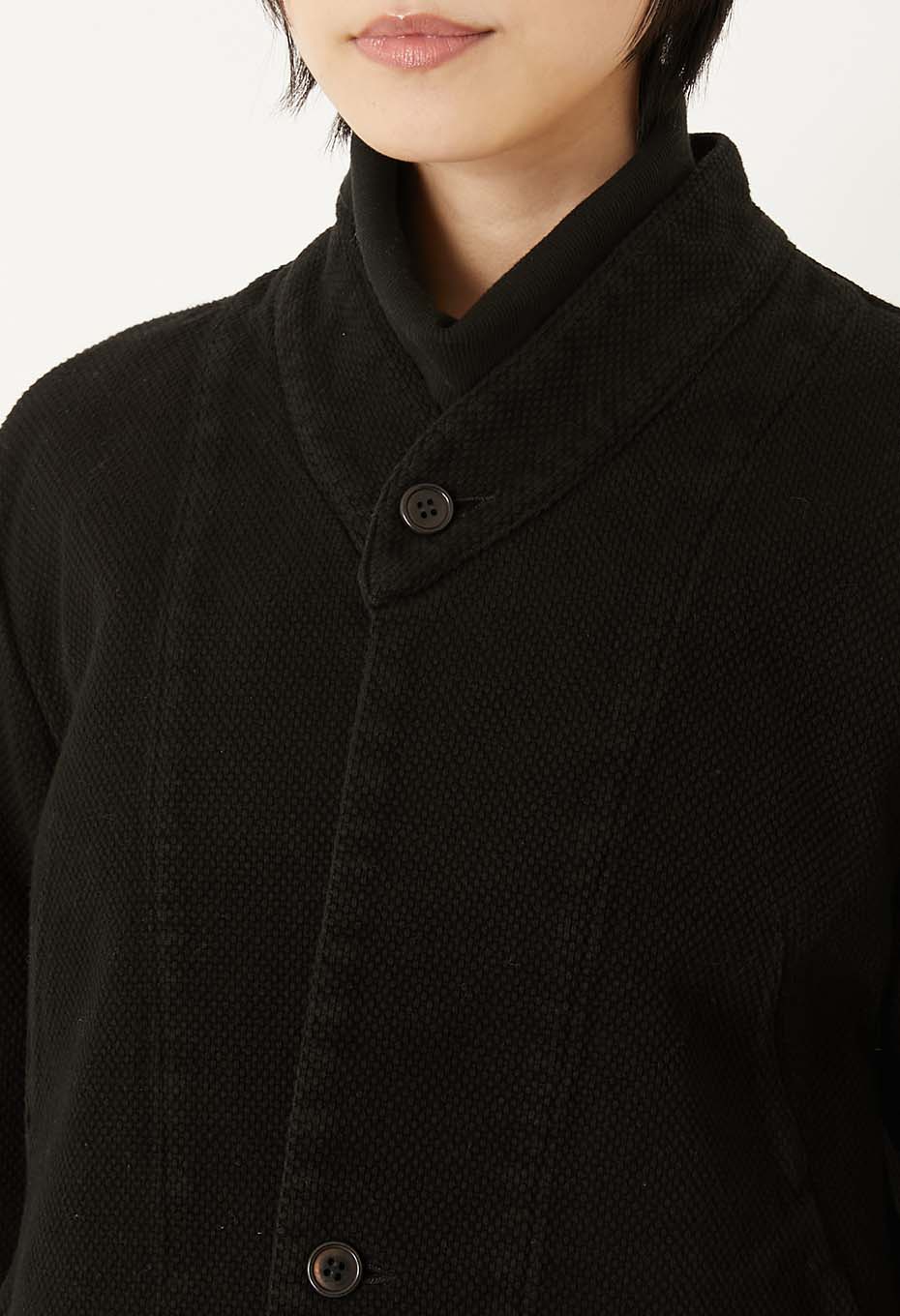 BLUE BLUE JAPAN WOMENS DOUBLE CLOTH SASHIKO 'HAORI' JACKET - DARK BLACK