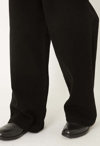 BLUE BLUE JAPAN DARK BLACK DOUBLECLOTH SASHIKO TUCKED WIDE PANTS - BLACK