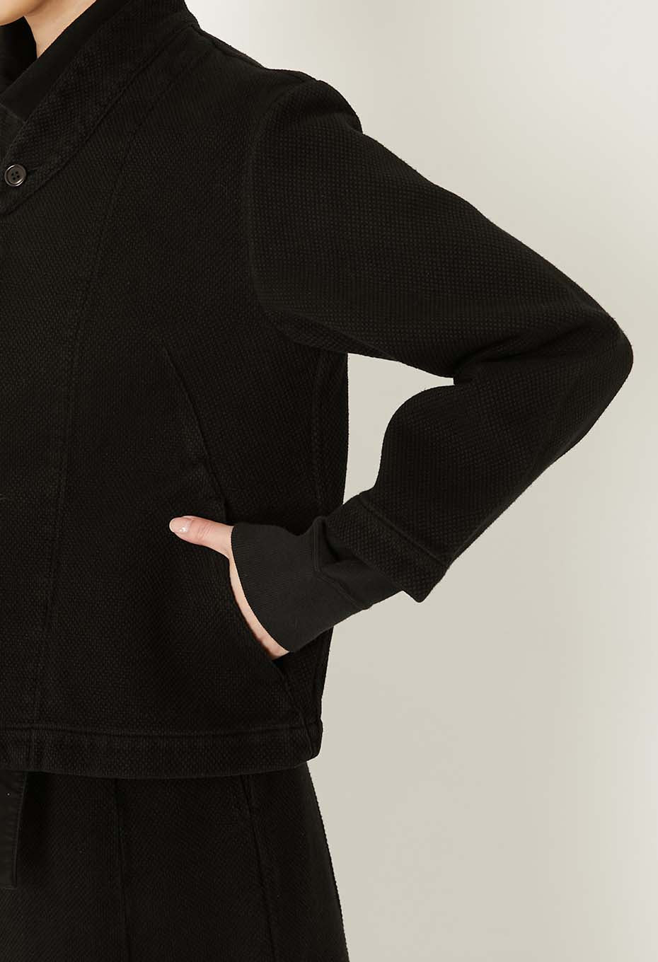 BLUE BLUE JAPAN WOMENS DOUBLE CLOTH SASHIKO 'HAORI' JACKET - DARK BLACK