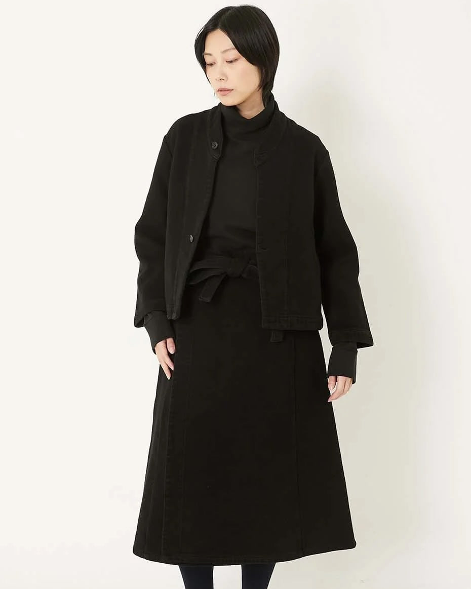 BLUE BLUE JAPAN WOMENS DOUBLE CLOTH SASHIKO 'HAORI' JACKET - DARK BLACK