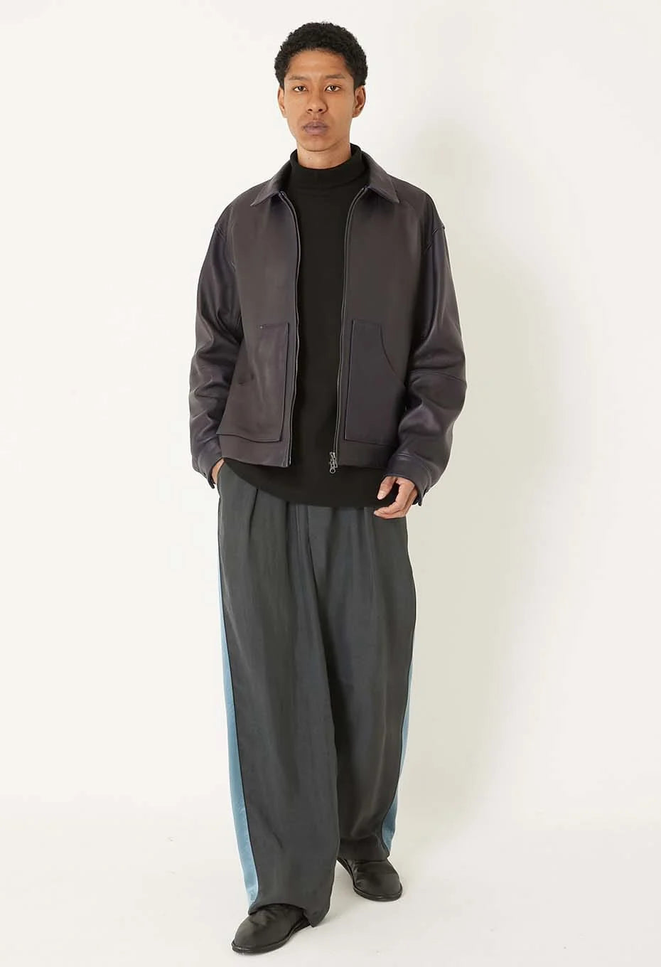 BLUE BLUE JAPAN PIGMENT DYED SATIN SIDE LINED PANTS - BLACK