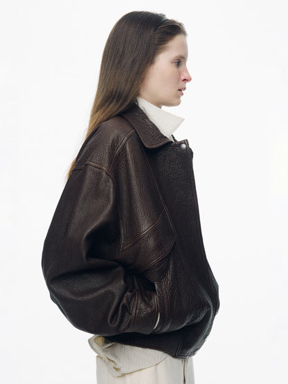 NOTHING WRITTEN LAMBSKIN BOMBER - BROWN