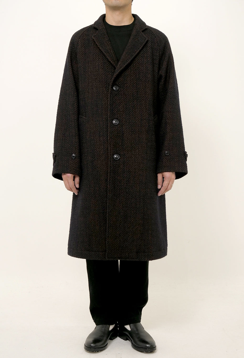 BLUE BLUE JAPAN ROVING TWEED CHESTER COAT - DARK NAVY