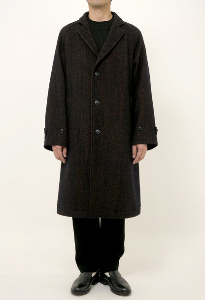 BLUE BLUE JAPAN ROVING TWEED CHESTER COAT - DARK NAVY