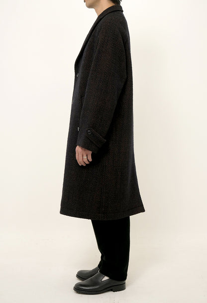 BLUE BLUE JAPAN ROVING TWEED CHESTER COAT - DARK NAVY