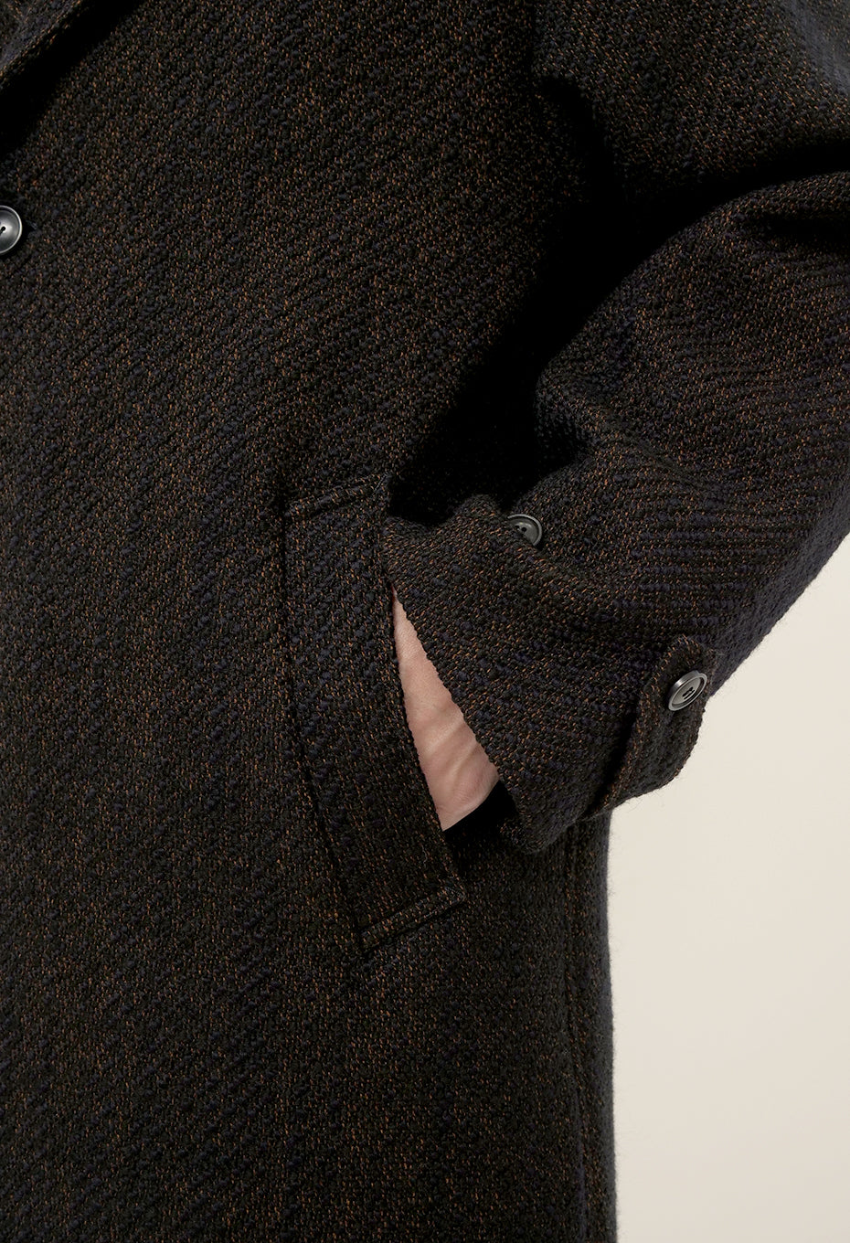 BLUE BLUE JAPAN ROVING TWEED CHESTER COAT - DARK NAVY